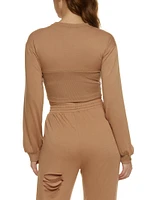 Womens Ribbed Bustier Detail Sweatshirt, Beige, Size S
