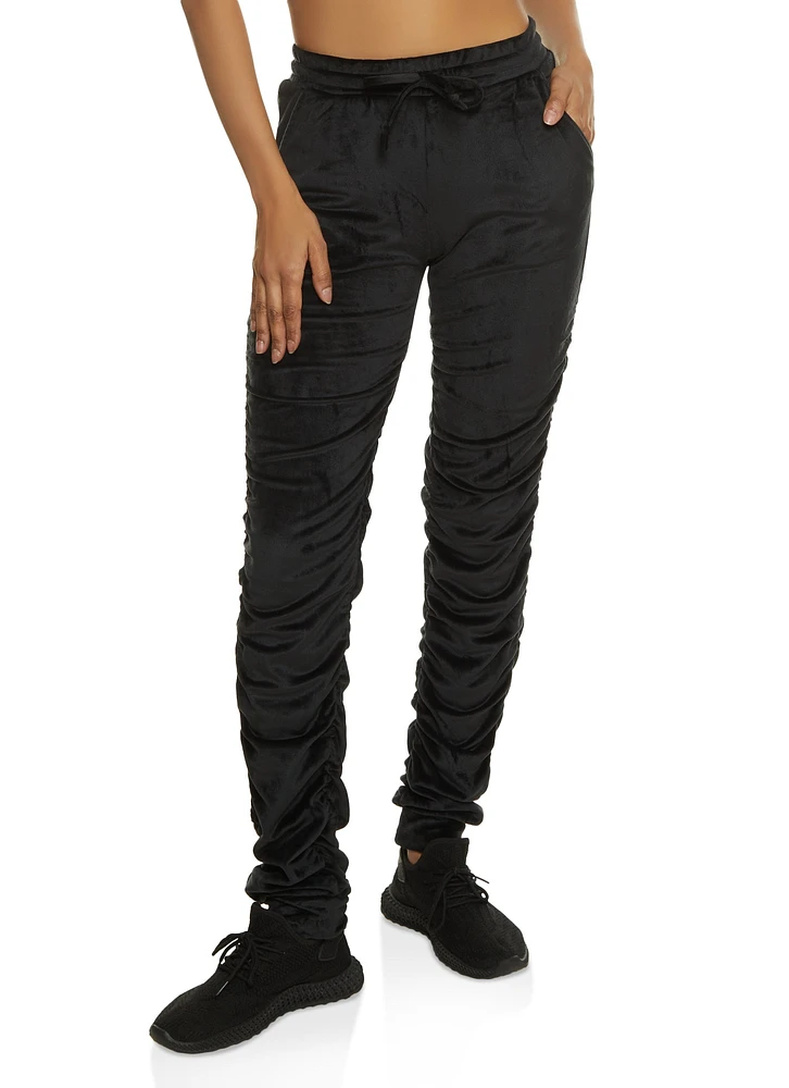 Womens Velour Stacked Joggers, Black, Size L