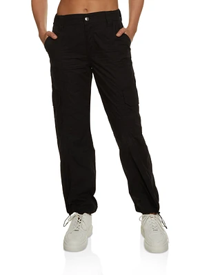 Womens Toggle Drawstring Straight Leg Cargo Pants, Black, Size M