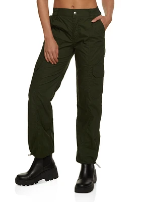 Womens Toggle Drawstring Straight Leg Cargo Pants, Green, Size M