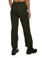 Womens Toggle Drawstring Straight Leg Cargo Pants, Green, Size M