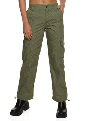 Womens Toggle Drawstring Straight Leg Cargo Pants, Green, Size M