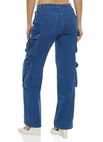 Womens Wide Leg Cargo Jeans, Blue, Size S