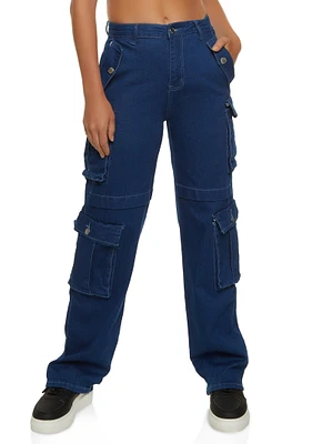 Womens Wide Leg Cargo Jeans, Blue, Size S