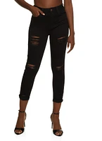 Womens WAX Ripped Rolled Cuff Skinny Jeans,