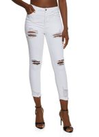 Womens WAX Ripped Rolled Cuff Skinny Jeans, White,