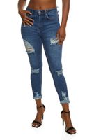 Womens WAX Ripped Rolled Cuff Skinny Jeans,