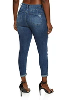 Womens WAX Ripped Rolled Cuff Skinny Jeans, Blue,