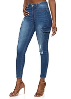 Womens WAX Cargo Pocket Skinny Jeans, Blue, Size 0