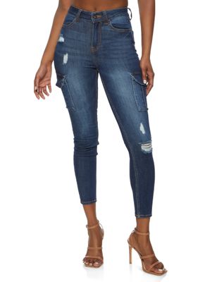 Womens WAX Cargo Pocket Skinny Jeans, Blue, Size 3