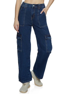 Womens WAX Wide Leg Cargo Jeans, Blue, Size S