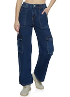 Womens WAX Wide Leg Cargo Jeans, Blue, Size S