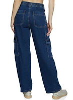 Womens WAX Wide Leg Cargo Jeans, Blue, Size S