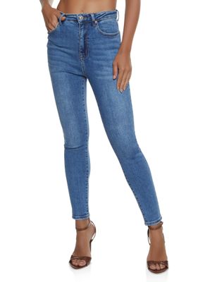 Womens WAX Basic High Waisted Skinny Jeans, Blue,