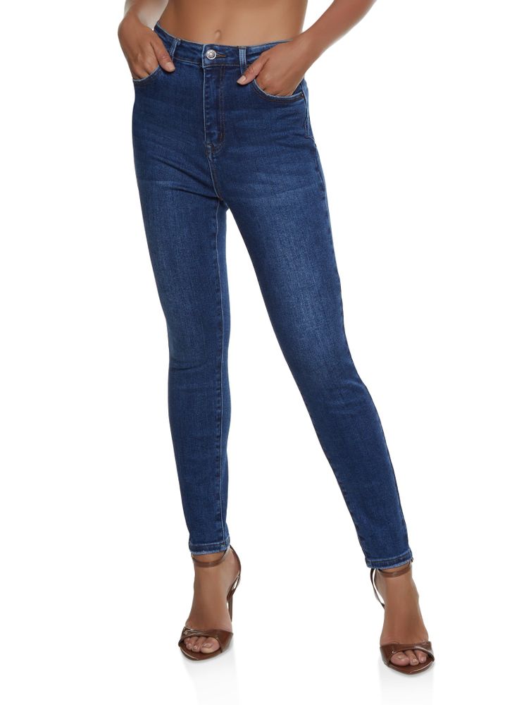 Womens WAX Basic High Waisted Skinny Jeans, Blue,