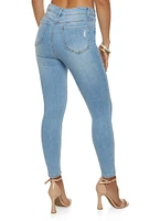 Womens WAX Basic Distressed High Waist Skinny Jeans, Blue,