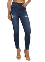 Womens WAX Basic Distressed High Waist Skinny Jeans, Blue, Size S
