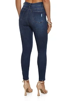Womens WAX Basic Distressed High Waist Skinny Jeans, Blue, Size S
