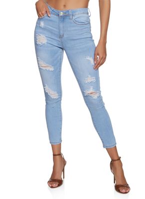 Womens WAX Mid Rise Distressed Jeans, Blue, Size 0