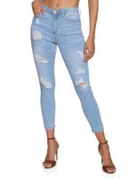 Womens WAX Mid Rise Distressed Jeans, Blue, Size 7