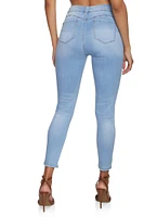 Womens WAX Mid Rise Distressed Jeans, Blue,