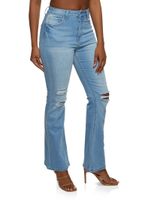 Womens WAX Whiskered Flare Jeans, Blue,