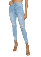 Womens WAX Distressed Frayed Skinny Jeans,