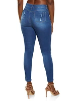 Womens WAX Distressed Frayed Skinny Jeans, Blue, Size 0