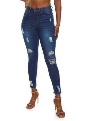 Womens WAX Distressed Frayed Skinny Jeans, Blue, Size 0