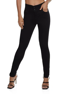 Womens WAX 3 Button Skinny Jeans, Black,