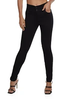 Womens WAX 3 Button Skinny Jeans, Black,