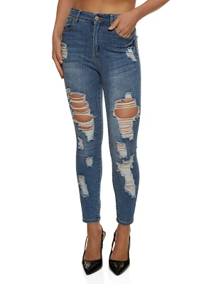 Womens WAX High Rise Distressed Skinny Jeans, Blue, Size S