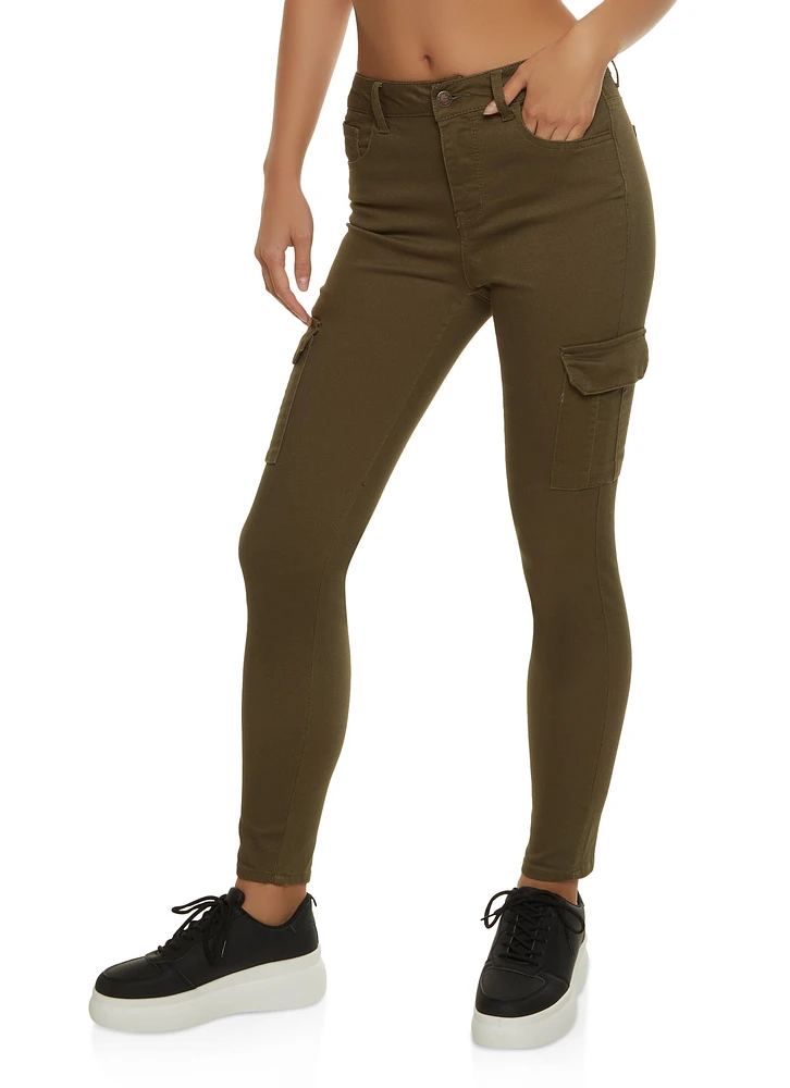 Womens Twill Skinny Cargo Pants, Green, Size 3