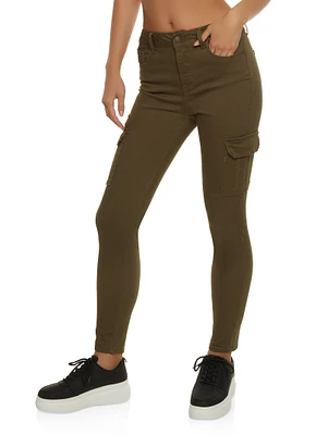 Womens Twill Skinny Cargo Pants, Green, Size 3