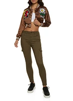 Womens Twill Skinny Cargo Pants, Green, Size 3