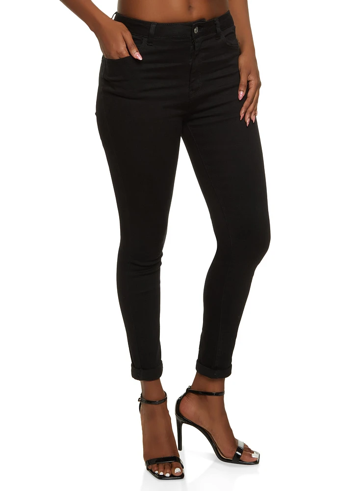 Womens WAX Whiskered Rolled Cuff Skinny Jeans,