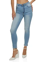 Womens WAX Whiskered Rolled Cuff Skinny Jeans, Blue,