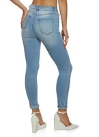 Womens WAX Whiskered Rolled Cuff Skinny Jeans, Blue,
