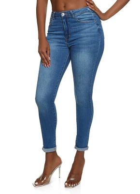 Womens WAX Whiskered Rolled Cuff Skinny Jeans, Blue,