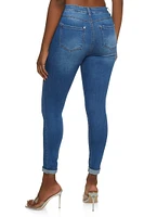Womens WAX Whiskered Rolled Cuff Skinny Jeans, Blue,