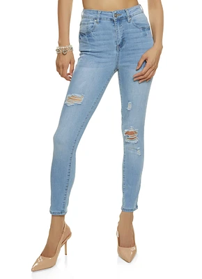 Womens WAX Stretch Distressed High Rise Jeans, Blue, Size S
