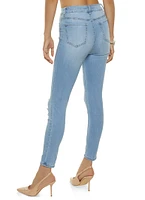 Womens WAX Stretch Distressed High Rise Jeans, Blue, Size S