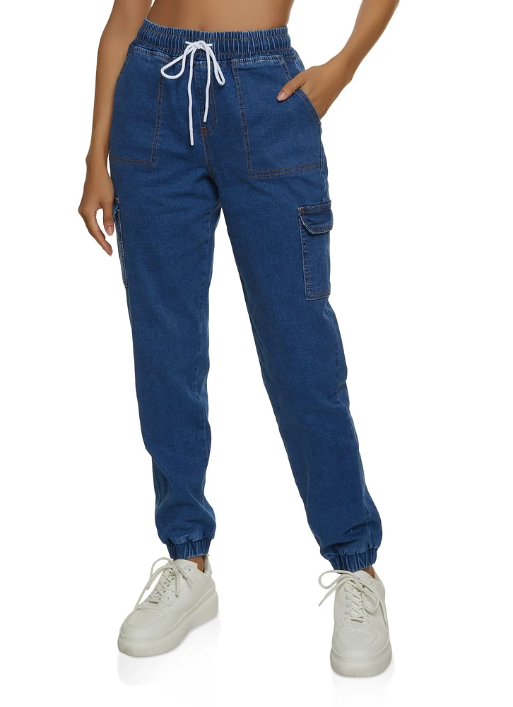 Womens WAX Denim Joggers, Blue,
