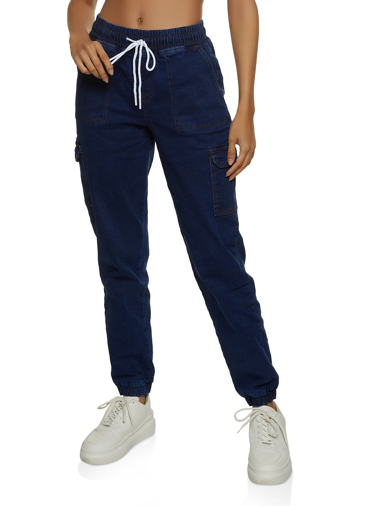 Womens WAX Denim Joggers, Blue, Size M