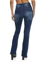Womens WAX Whiskered High Waist Boot Cut Jeans, Blue,