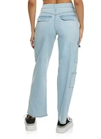 Womens WAX Wide Leg Flap Pocket Cargo Jeans, Blue,