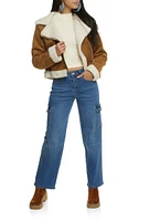 Womens WAX Wide Leg Flap Pocket Cargo Jeans, Blue, Size 5