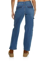 Womens WAX Wide Leg Flap Pocket Cargo Jeans, Blue, Size 5