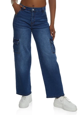 Womens WAX Whiskered Straight Leg Cargo Jeans, Blue, Size 5