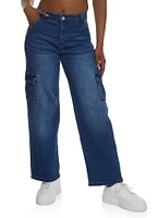 Womens WAX Whiskered Straight Leg Cargo Jeans, Blue, Size 7